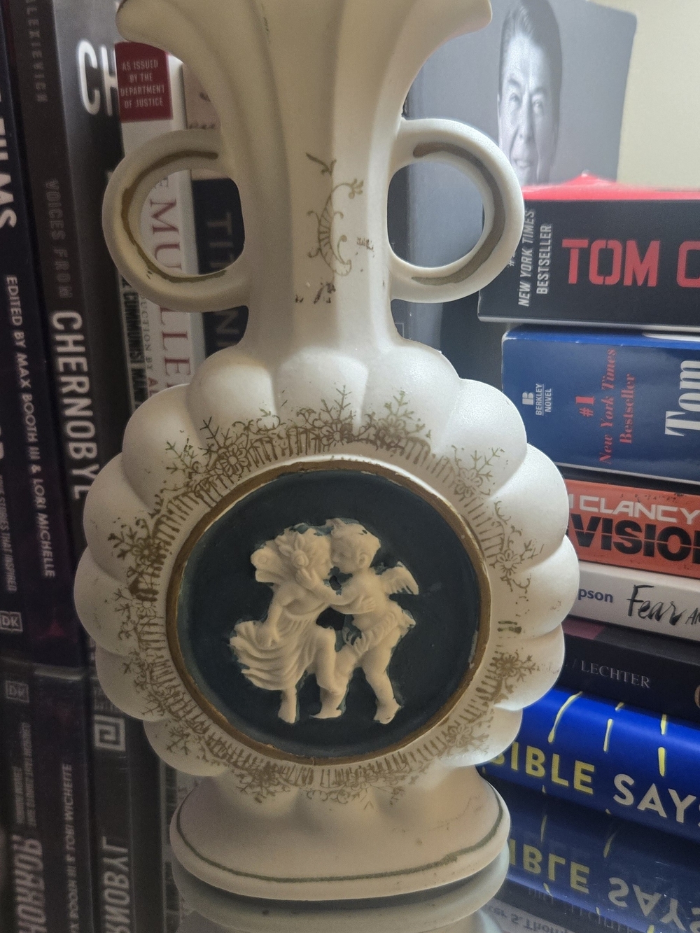 Japanese Ceramic Vintage Vase with Cherub Medallion